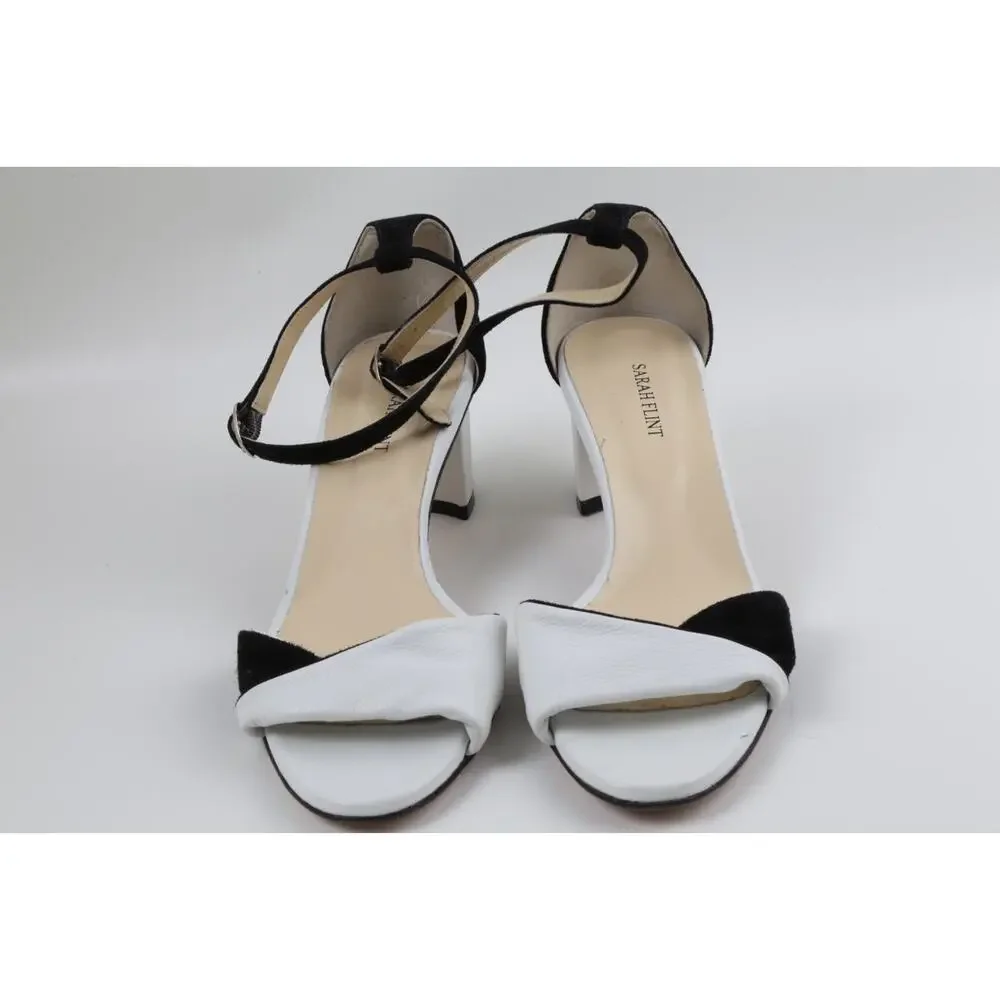 SARAH FLINT Handmade Black White Suede Leather Block Ankle Strap Sandals Size 39 - Picture 8 of 16